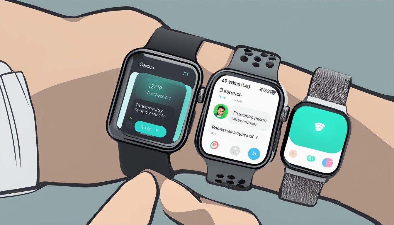 A chatGPT AI interacts with an Apple Watch, displaying notifications and responding to commands