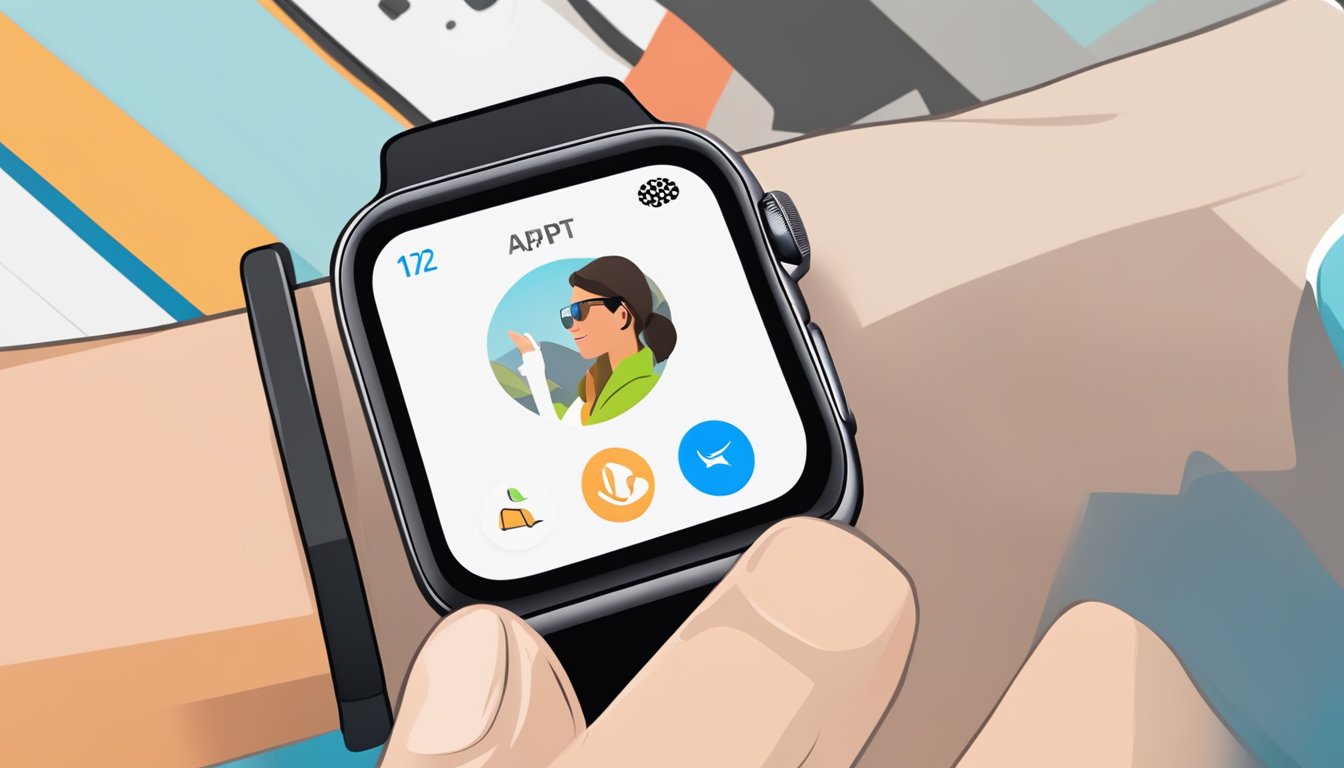 A person wearing an Apple Watch interacts with ChatGPT and Petey app on their device