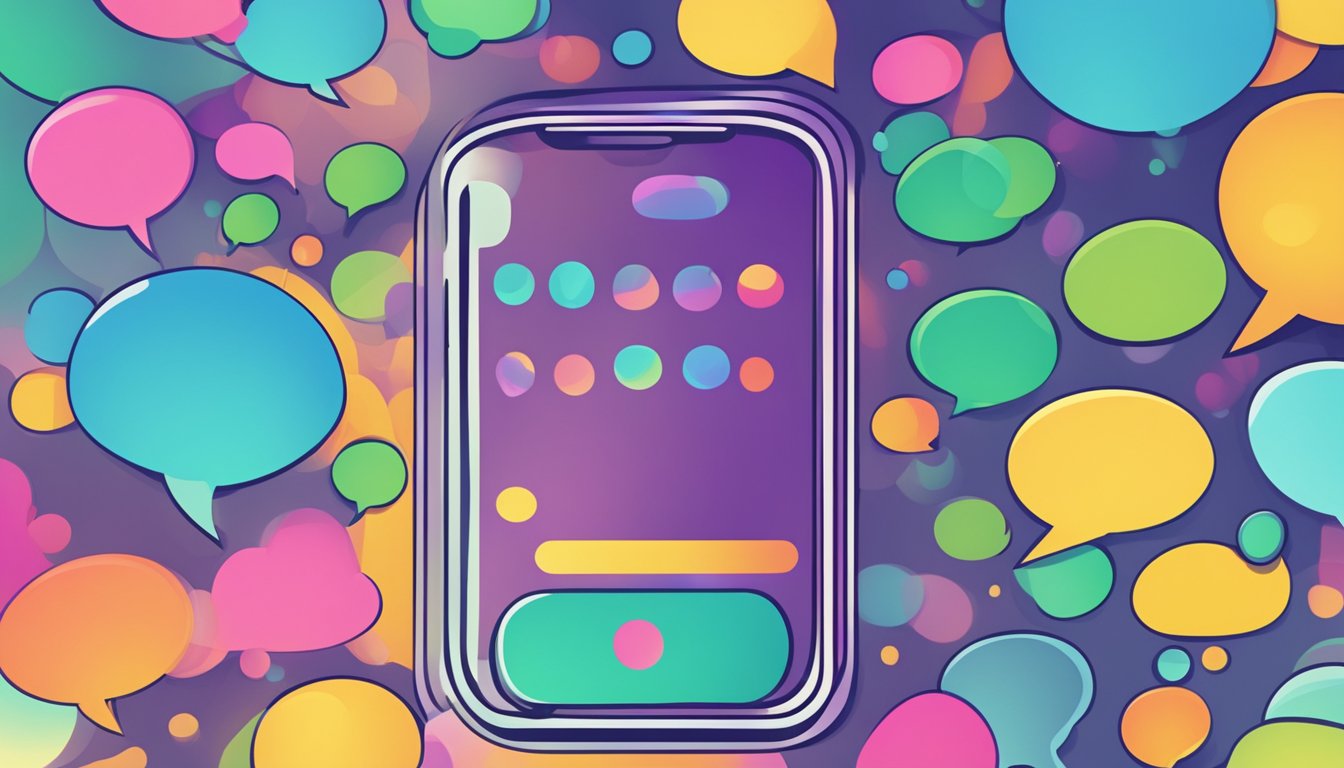 Siri chatting on a smartphone, with colorful text bubbles floating above the screen