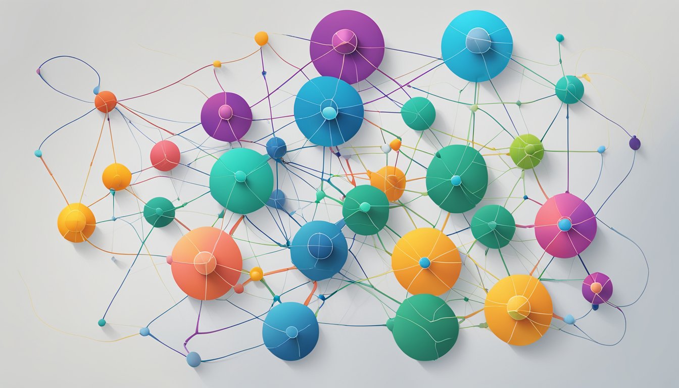 A colorful network of interconnected nodes and pathways, representing the integration and development of chatgpt and siri technologies