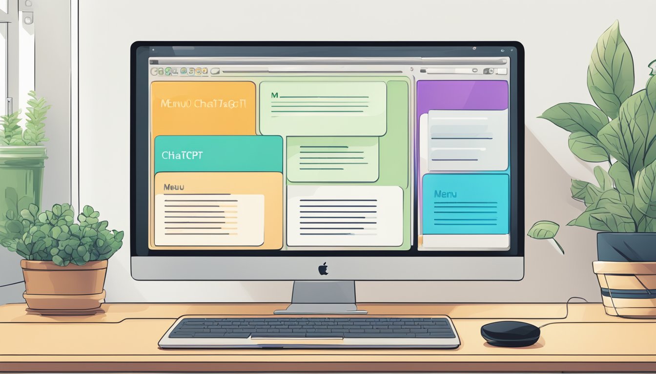 A computer screen displaying a chat window with the words "menu mac chatgpt" typed out in a clean, modern font