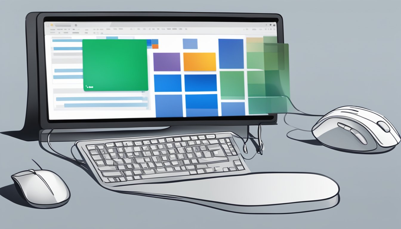 A computer screen displays a chat window with "chatgpt" and "Microsoft Word" logos. A keyboard and mouse sit on a desk beside the screen