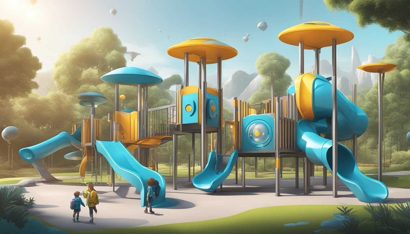 A futuristic playground with prompt and metaprompt symbols, designed by Ingegneria dei Prompt e Metaprompt Claude