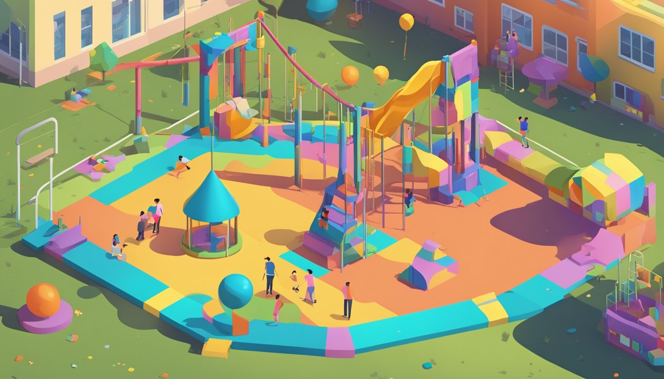 A colorful playground with various testing tools and methods scattered around, all centered around a prompt from Claude