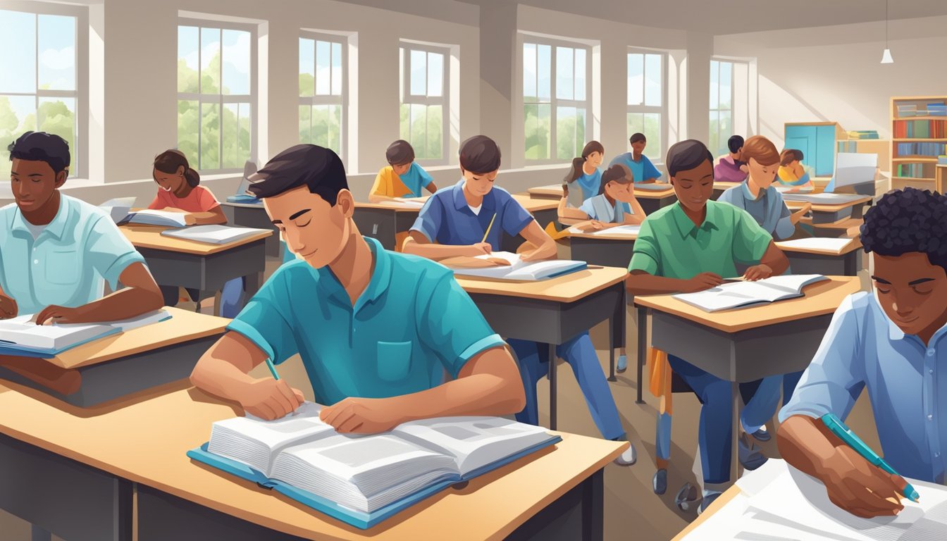 A classroom filled with engineering textbooks and technical equipment. Tables arranged for group work. Students engaged in hands-on learning activities