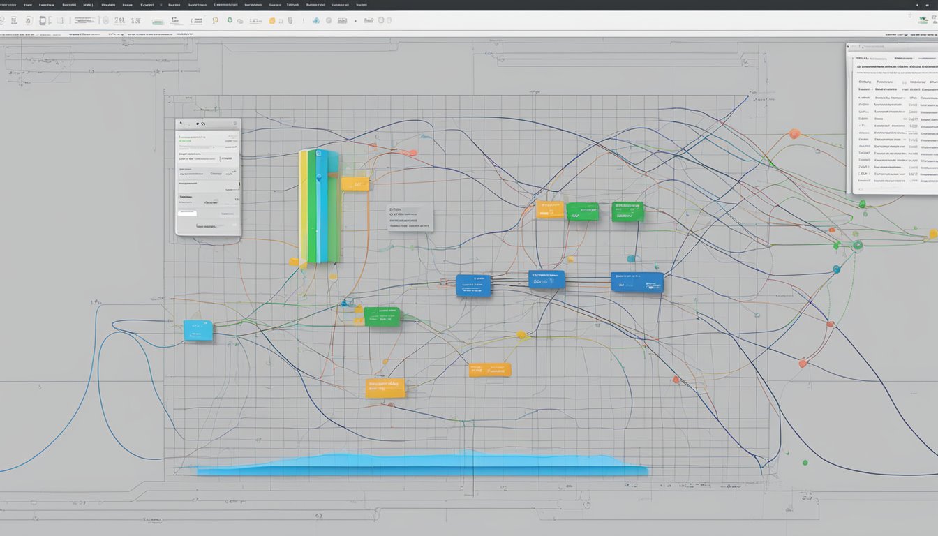 A computer screen displays the integration and API Claude 3.5 Sonnet interface, with various data points and connections represented by lines and nodes