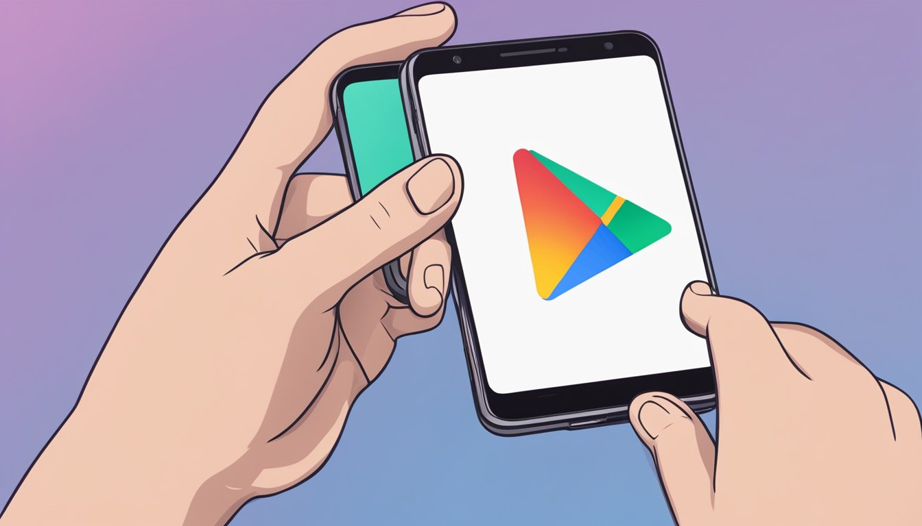 A hand holding a smartphone with the Google Play Store open, searching for "Claude app" and tapping the "Install" button